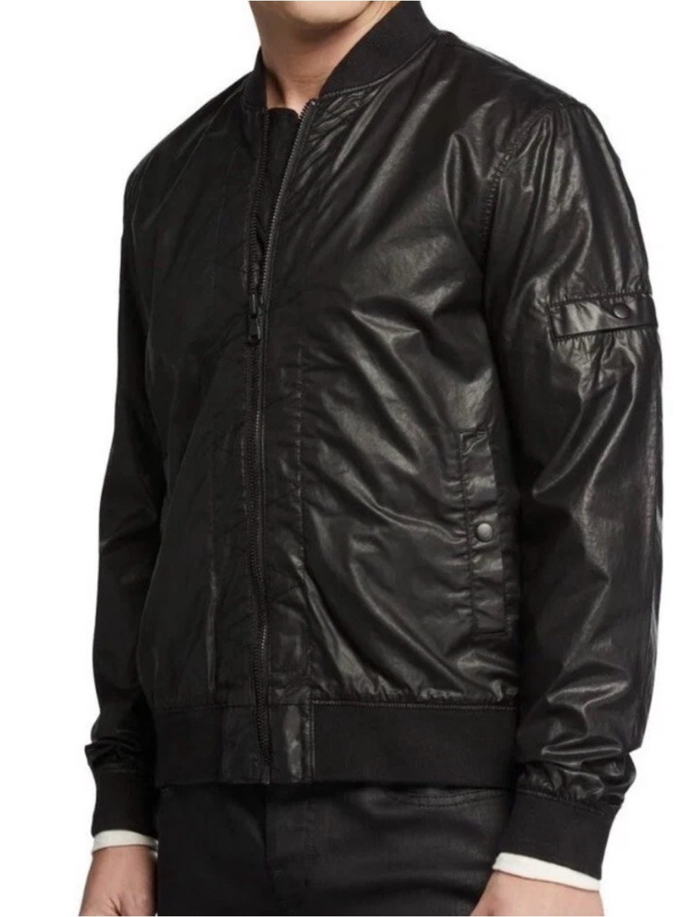 John Varvatos Black Faux Leather Bomber Jacket